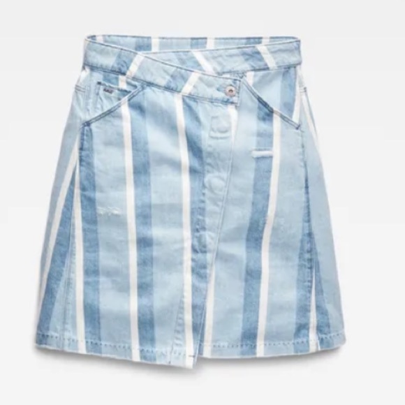 G Raw blue Stripe Denim distress Wrap Mini Skirt 27 asymmetrical medium - Picture 8 of 12